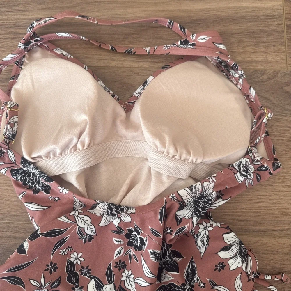 Kona Sol One‎ Piece Swimsuit S. Pink Floral  Bathing Suit
